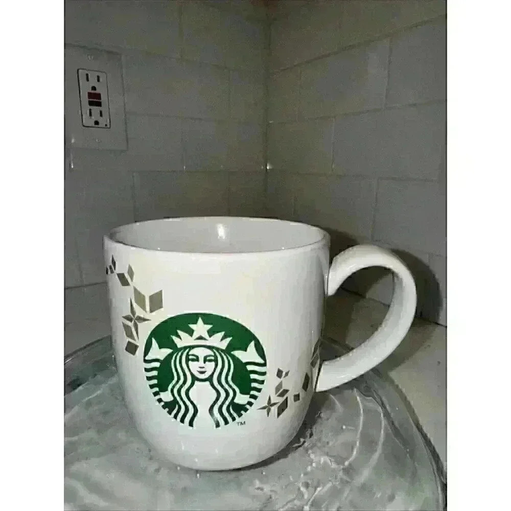 Starbucks Holiday Collection Gold Green Siren White Coffee Mug 2013 Christmas